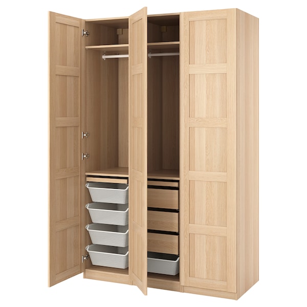 PAX / BERGSBO - Wardrobe combination, oak effect with white stain,150x60x236 cm
