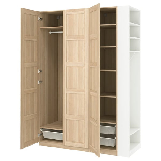 PAX / BERGSBO wardrobe combination, white stained oak effect with white/white stain, 150x60x236 cm Wardrobe combination, white stained oak effect with white/white stain,150x60x236 cm