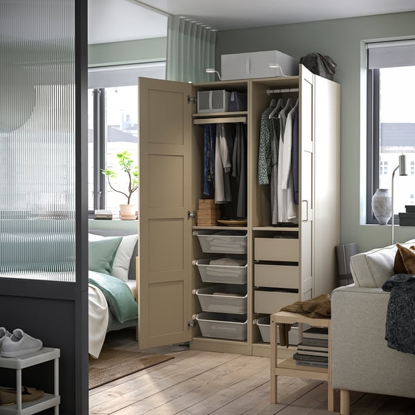 PAX / BERGSBO wardrobe combination, grey-beige/grey-beige, 100x60x201 cm