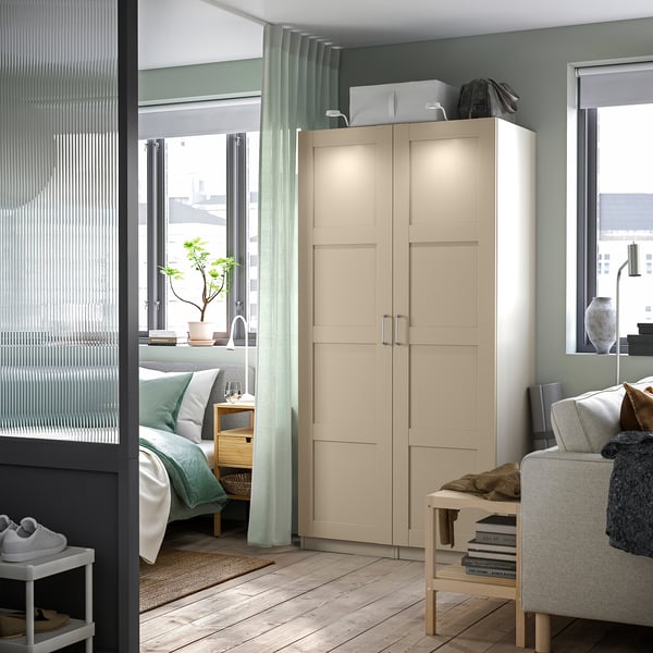 PAX / BERGSBO wardrobe combination, grey-beige/grey-beige, 100x60x201 cm