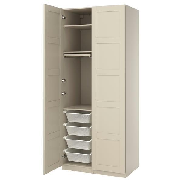 PAX / BERGSBO wardrobe combination, grey-beige/grey-beige, 100x60x236 cm
