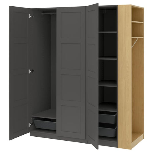 PAX / BERGSBO wardrobe combination, dark gray dark gray/ oak effect, 170x60x201 cm Wardrobe combination, dark gray dark gray/ oak effect,170x60x201 cm