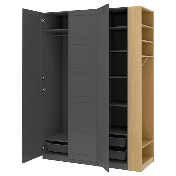 PAX / BERGSBO wardrobe combination, dark gray dark gray/ oak effect, 170x60x236 cm Wardrobe combination, dark gray dark gray/ oak effect,170x60x236 cm