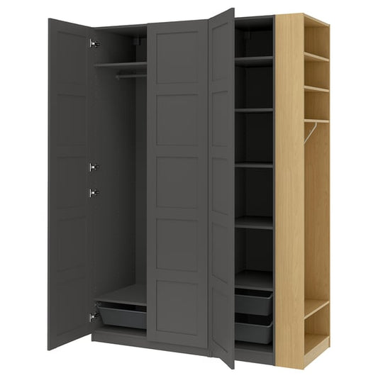 PAX / BERGSBO wardrobe combination, dark gray dark gray/ oak effect, 170x60x236 cm Wardrobe combination, dark gray dark gray/ oak effect,170x60x236 cm