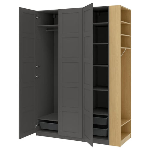 PAX / BERGSBO wardrobe combination, dark grey dark grey/oak effect, 170x60x236 cm
