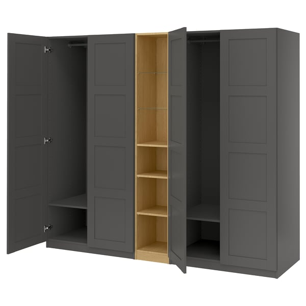 PAX / BERGSBO wardrobe combination, dark gray dark gray/ oak effect, 235x60x201 cm Wardrobe combination, dark gray dark gray/ oak effect,235x60x201 cm