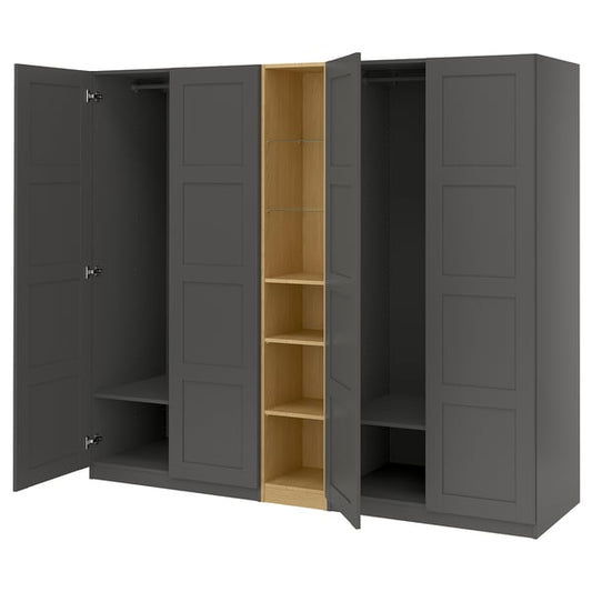 PAX / BERGSBO wardrobe combination, dark gray dark gray/ oak effect, 235x60x201 cm Wardrobe combination, dark gray dark gray/ oak effect,235x60x201 cm