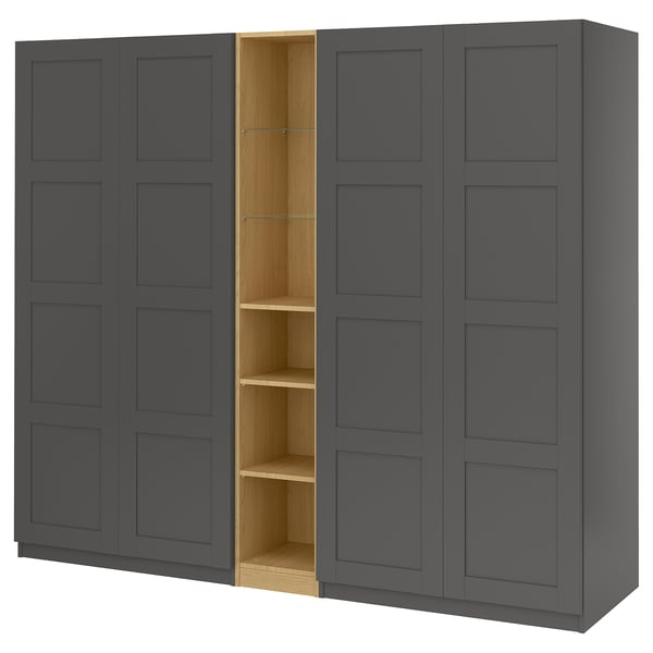 PAX / BERGSBO wardrobe combination, dark gray dark gray/ oak effect, 235x60x201 cm Wardrobe combination, dark gray dark gray/ oak effect,235x60x201 cm