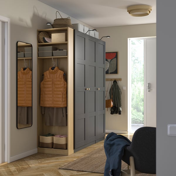 PAX / BERGSBO wardrobe combination, dark grey dark grey/oak effect, 170x60x201 cm