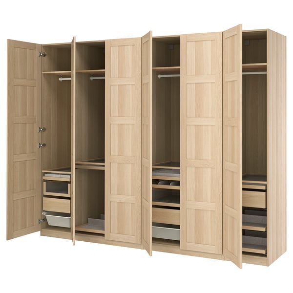 PAX / BERGSBO wardrobe combination, white stained oak effect/white stained oak effect, 300x60x236 cm