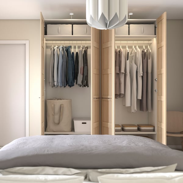 PAX / BERGSBO - Wardrobe, white / oak-effect with white stain,200x60x236 cm