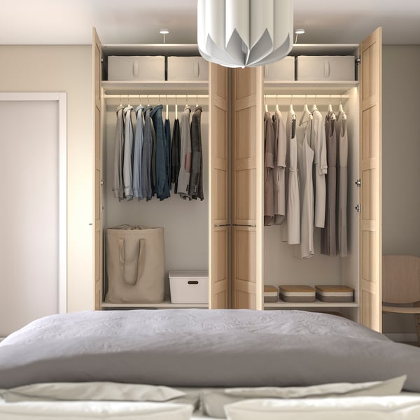 PAX / BERGSBO wardrobe, white/white stained oak effect, 200x60x236 cm