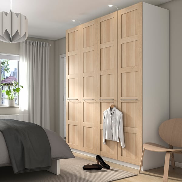 PAX / BERGSBO wardrobe, white/white stained oak effect, 200x60x236 cm