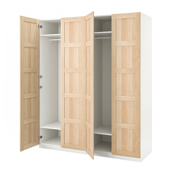 PAX / BERGSBO - Wardrobe, white / oak-effect with white stain,200x60x236 cm