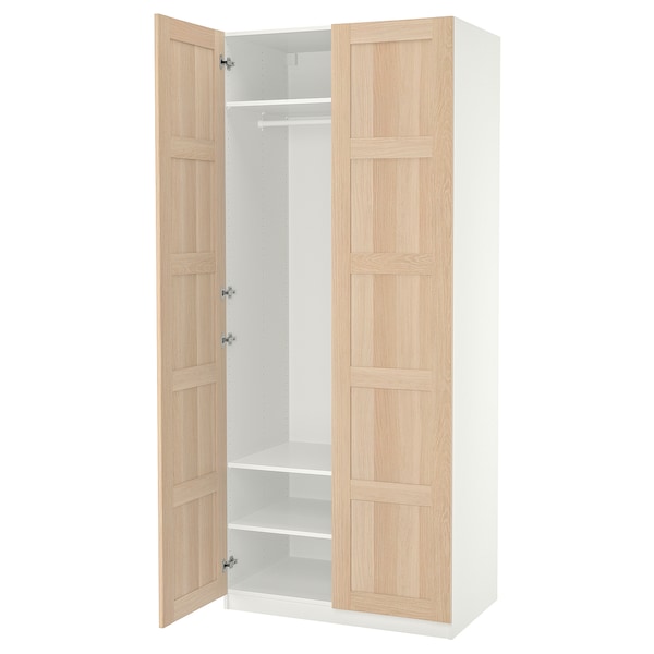 PAX / BERGSBO - Wardrobe, white / oak-effect with white stain,100x60x236 cm