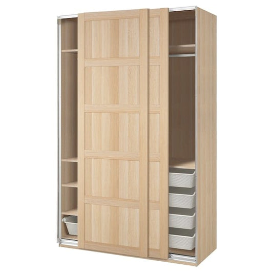 Ikea PAX / BERGSBO - Wardrobe with sliding doors, oak effect with white stain / oak effect with white stain,150x66x236 cm