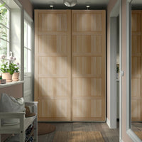 PAX / BERGSBO - Wardrobe with sliding doors, oak effect with white stain / oak effect with white stain,150x66x236 cm
