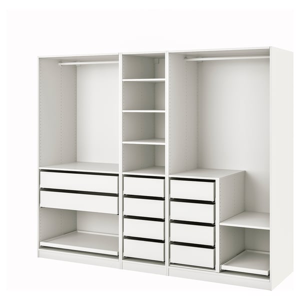 PAX wardrobe combination, white, 250x58x201 cm