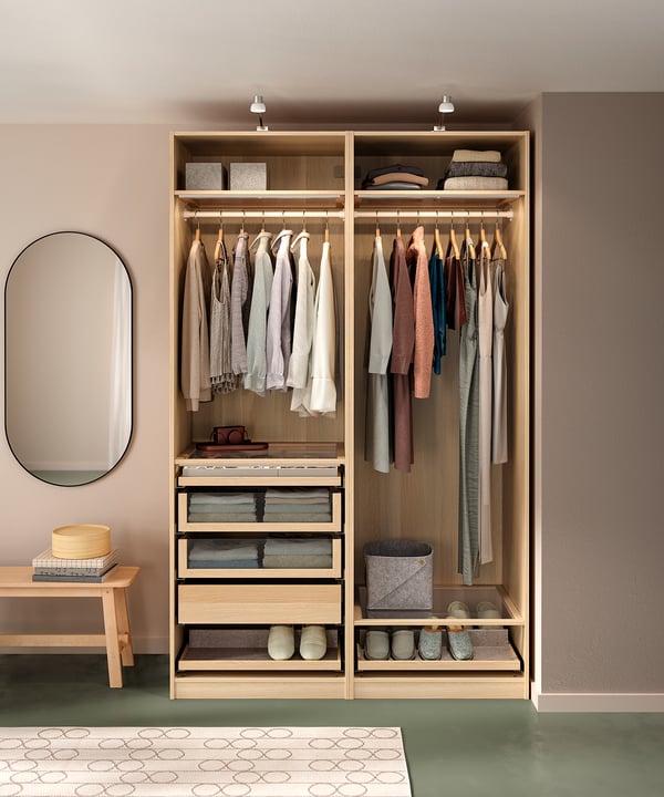 PAX wardrobe combination, white stained oak effect, 150x58x236 cm