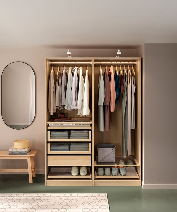 PAX wardrobe combination, white stained oak effect, 150x58x201 cm