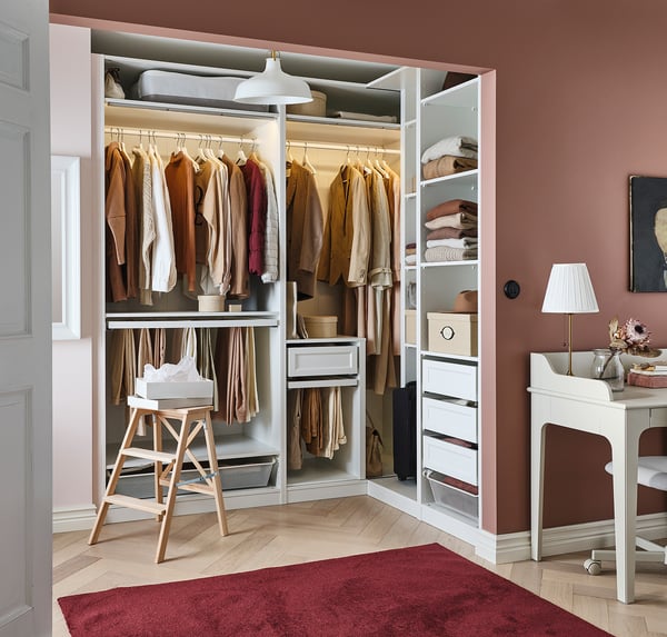 PAX add-on corner unit with 4 shelves, white, 53x58x201 cm