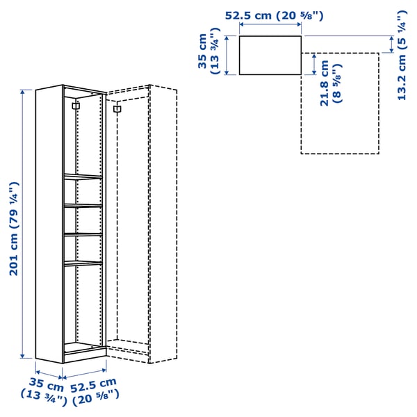 PAX add-on corner unit with 4 shelves, white stained oak effect, 53x35x201 cm