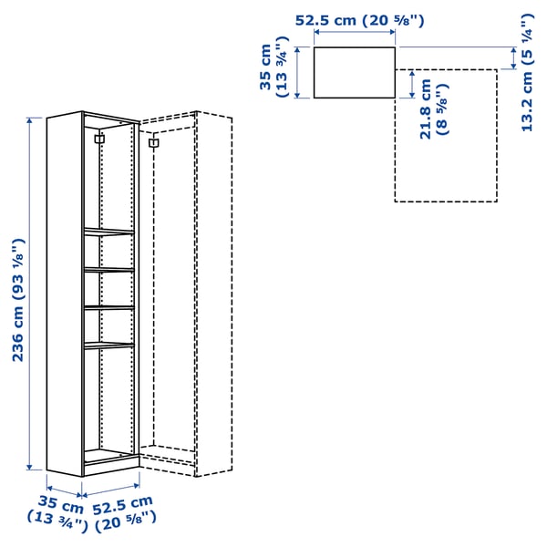 PAX - PAX Add-on corner unit with 4 shelves, white stained oak effect, 53x35x236 cm