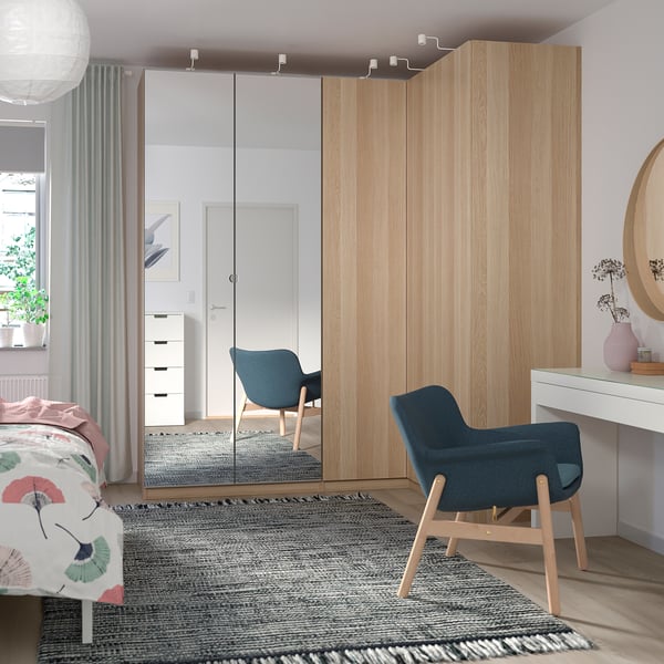 PAX - PAX Add-on corner unit with 4 shelves, white stained oak effect, 53x35x236 cm