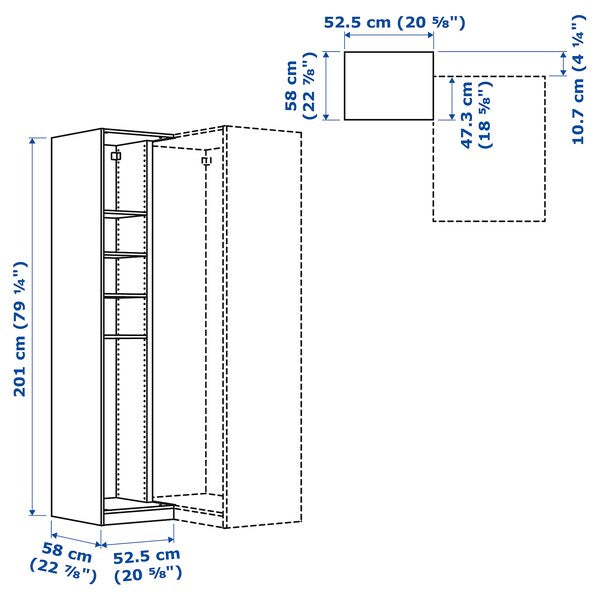 PAX - Add-on corner unit with 4 shelves, grey-beige, 53x58x201 cm