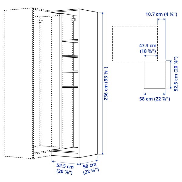 Ikea PAX - Add-on corner unit with 4 shelves, grey-beige, 53x58x236 cm