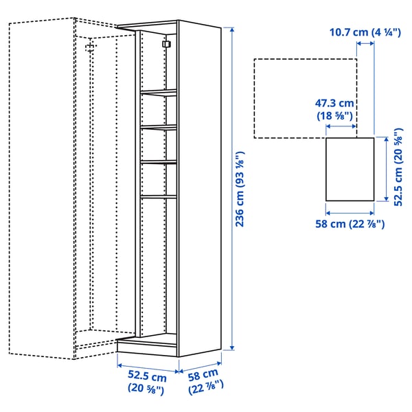 PAX add-on corner unit with 4 shelves, grey-beige, 53x58x236 cm