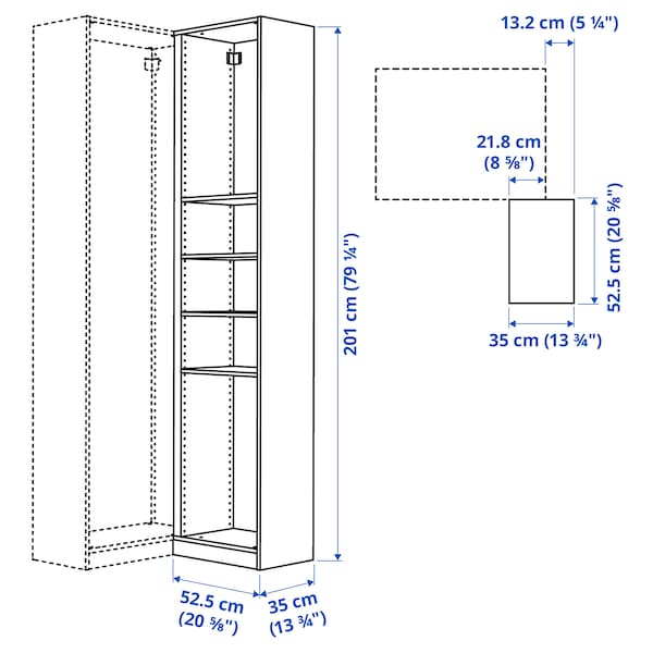 PAX - Add-on corner unit with 4 shelves, dark grey, 53x35x201 cm