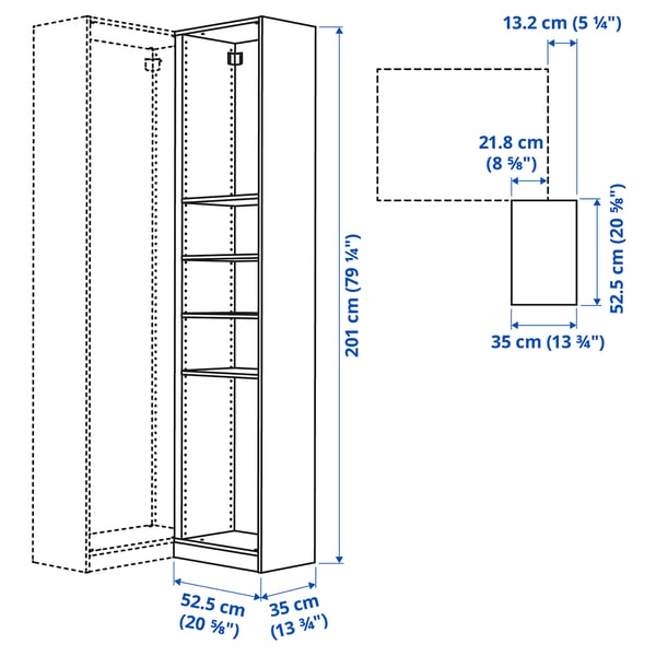 PAX - PAX Add-on corner unit with 4 shelves, dark grey, 53x35x201 cm