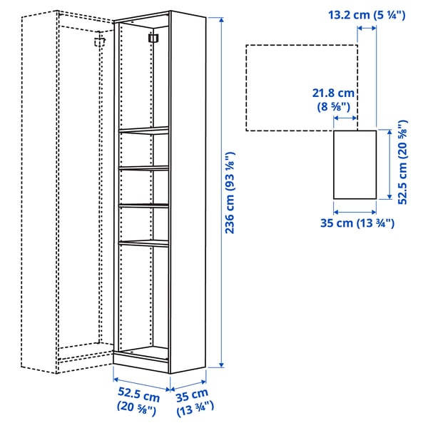 PAX add-on corner unit with 4 shelves, dark grey, 53x35x236 cm