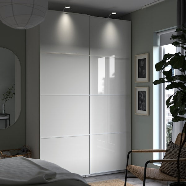 PAX / FÄRVIK - Wardrobe combination, white/glass white,150x66x236 cm