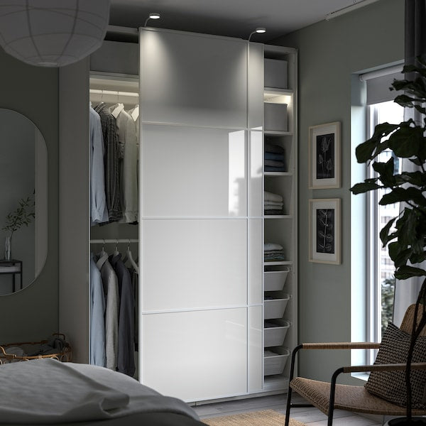 PAX / FÄRVIK - Wardrobe combination, white/glass white,150x66x236 cm