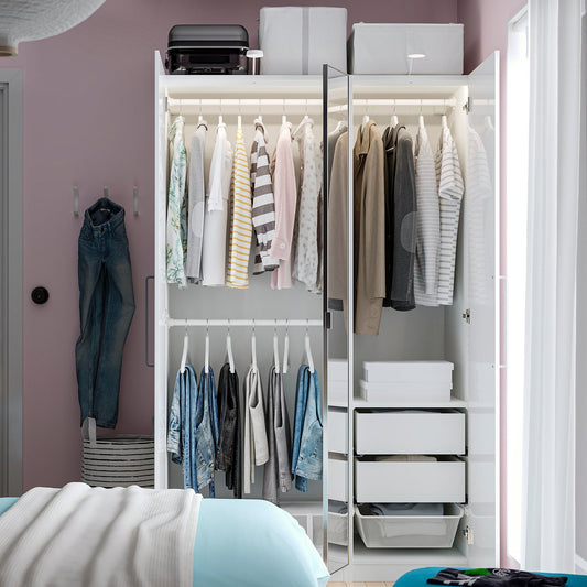 PAX / FARDAL/ÅHEIM wardrobe combination, white white/mirror glass, 150x60x201 cm
