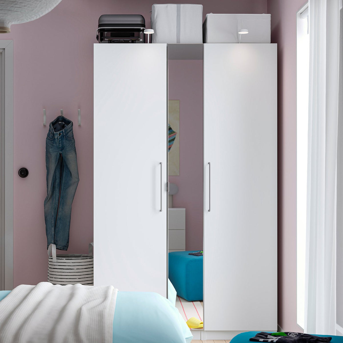 PAX / FARDAL/ÅHEIM wardrobe combination, white white/mirror glass, 150x60x201 cm