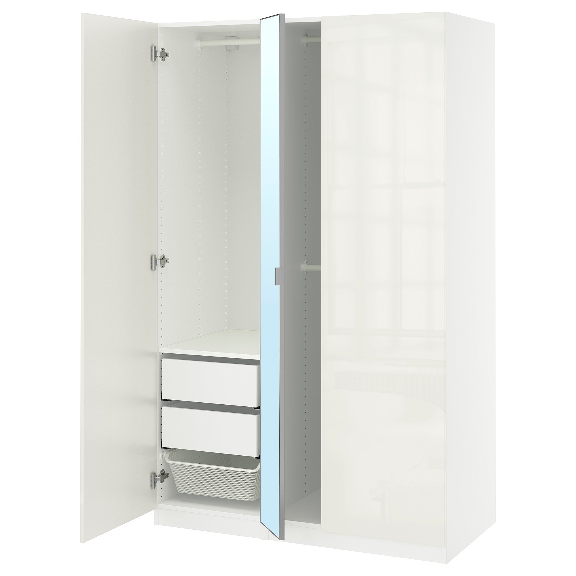 PAX / FARDAL/ÅHEIM wardrobe combination, white white/mirror glass, 150x60x201 cm