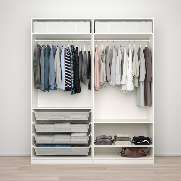PAX / FARDAL/ÅHEIM wardrobe combination, white high-gloss/white mirror glass, 200x60x236 cm