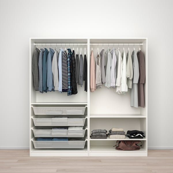 PAX / FARDAL/ÅHEIM wardrobe combination, white high-gloss/white mirror glass, 200x60x201 cm