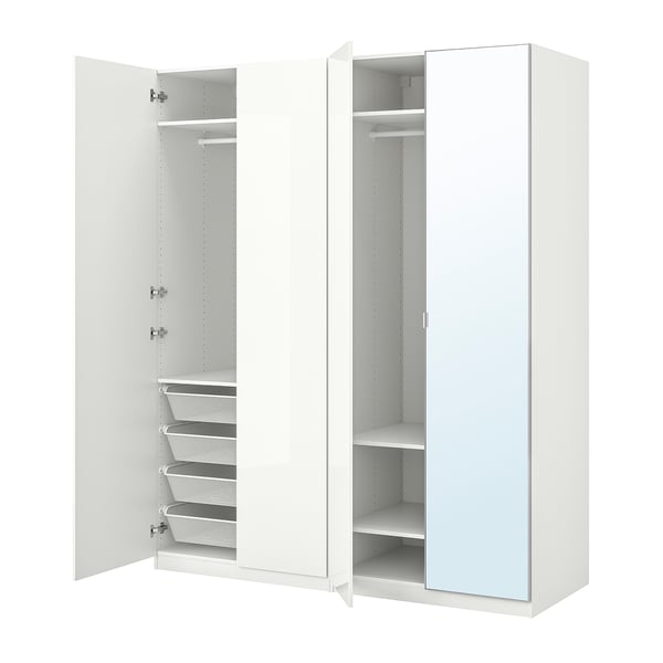 PAX / FARDAL/ÅHEIM wardrobe combination, white high-gloss/white mirror glass, 200x60x236 cm