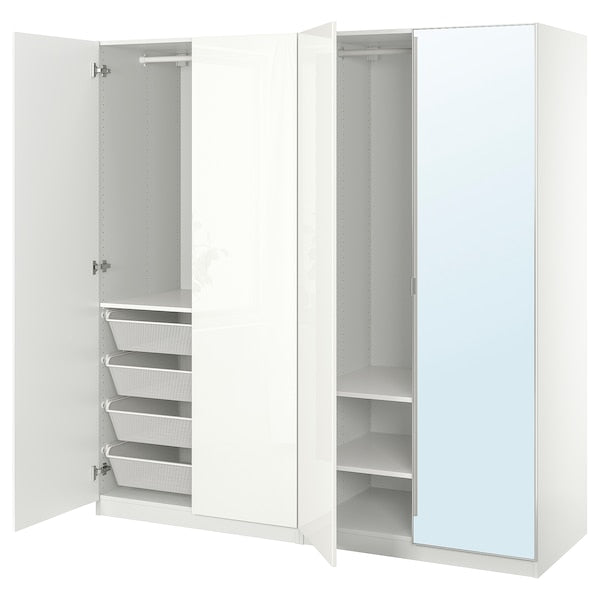 PAX / FARDAL/ÅHEIM - Cloakroom combination, glossy white/glass mirror,200x60x201 cm