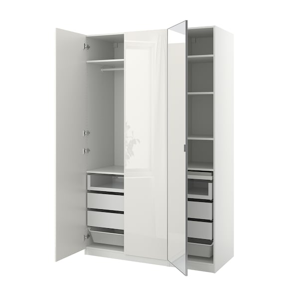 PAX / FARDAL/ÅHEIM - Wardrobe combination, white/glossy/white mirror glass,150x60x236 cm