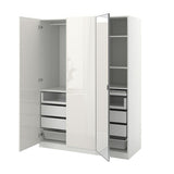 PAX / FARDAL/ÅHEIM wardrobe combination, white/high-gloss/white mirror glass, 150x60x201 cm