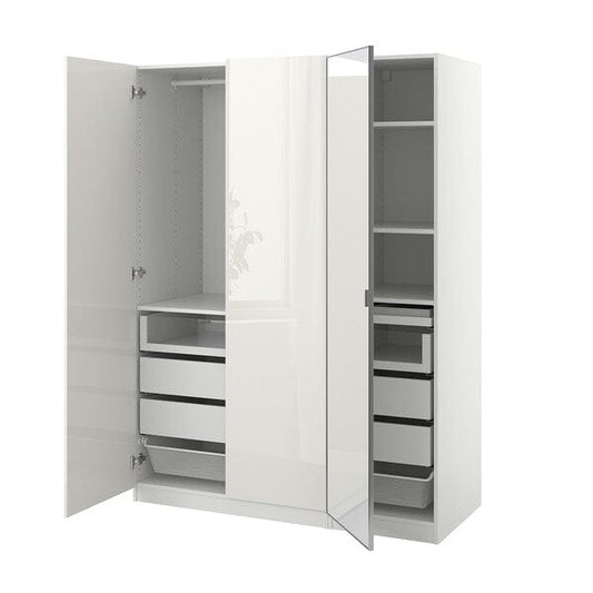 Ikea PAX / FARDAL/ÅHEIM - Wardrobe combination, white/glossy/white mirror glass,150x60x201 cm