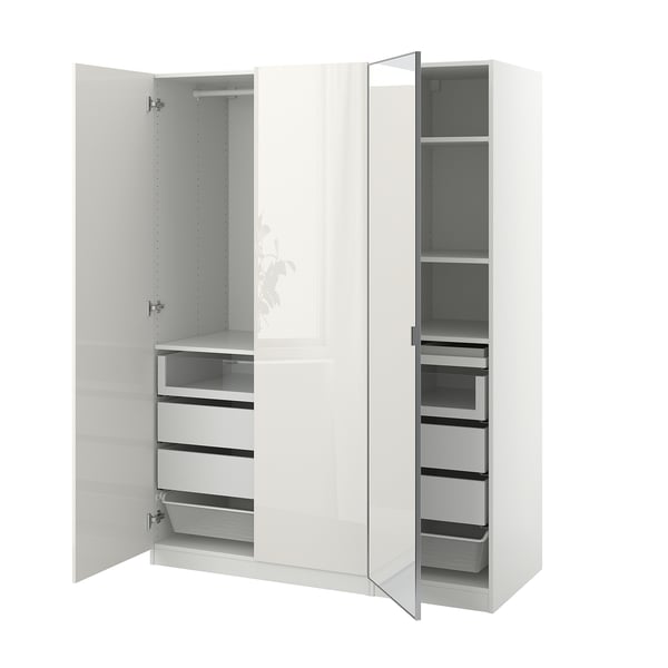 PAX / FARDAL/ÅHEIM wardrobe combination, white/high-gloss/white mirror glass, 150x60x201 cm