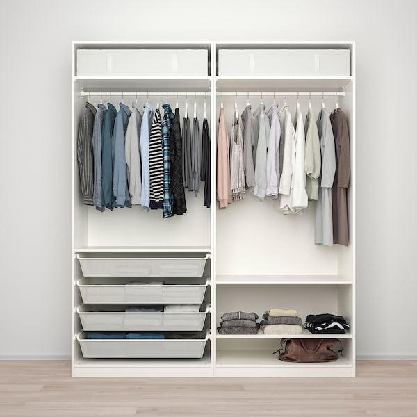 PAX / FARDAL/ÅHEIM - Wardrobe combination, glossy white/glass mirror,200x60x236 cm