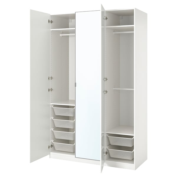 PAX / FARDAL/ÅHEIM wardrobe combination, high-gloss white/mirror glass, 150x60x236 cm