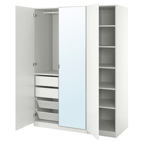 PAX / FARDAL/ÅHEIM - Wardrobe combination, glossy white/glass mirror,150x60x201 cm